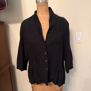 Eileen Fisher Black Button Up Linen Cardigan Jacket